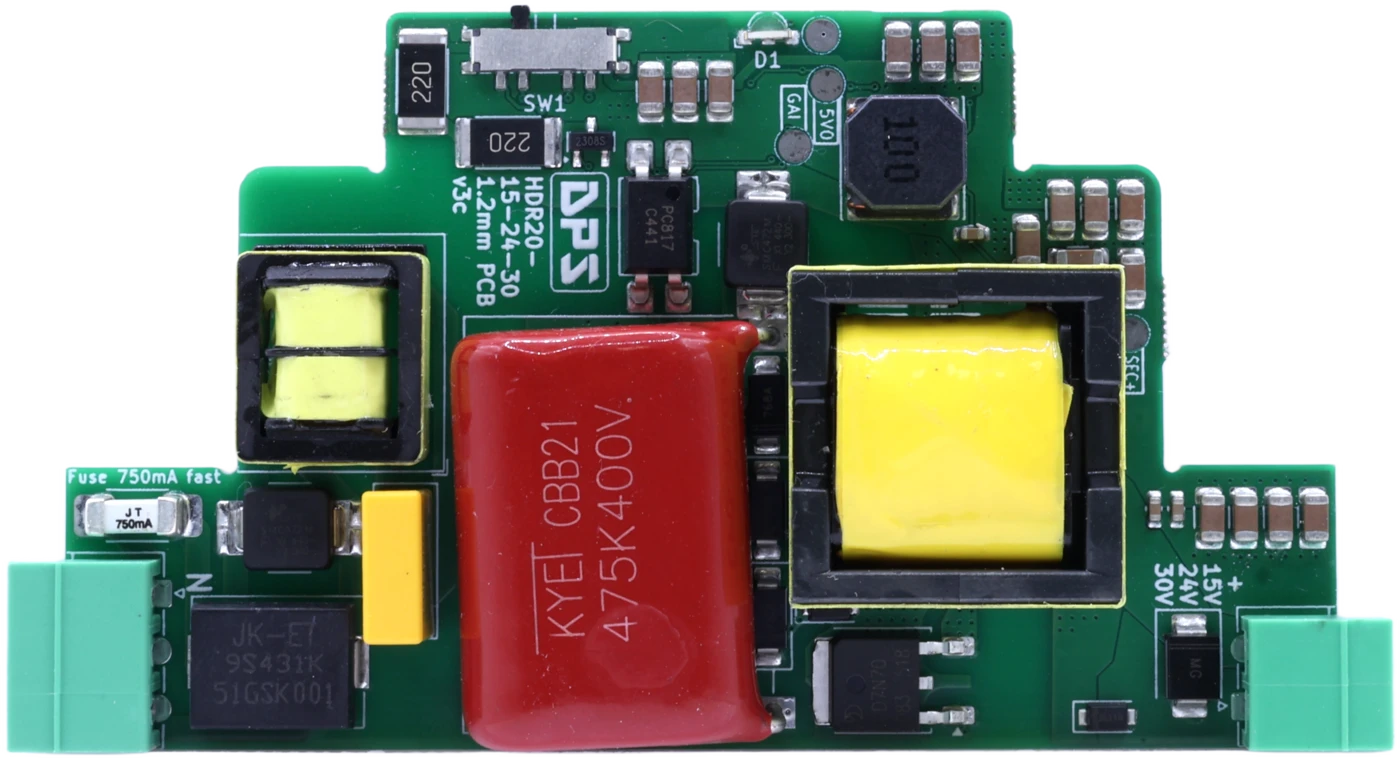 PCB close-up of a DPS digitally controlled power supply