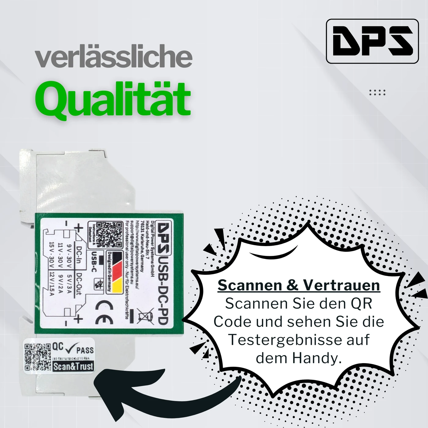 DPS power supply with QR code for quality traceability